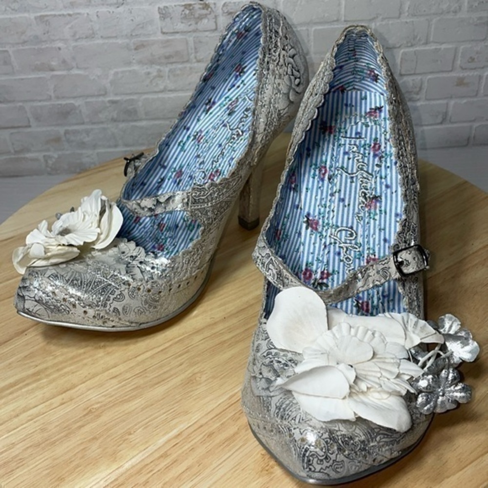 Irregular Choice Pin Up Whimsical Metallic Retro Mary Jane Wedding High Heels